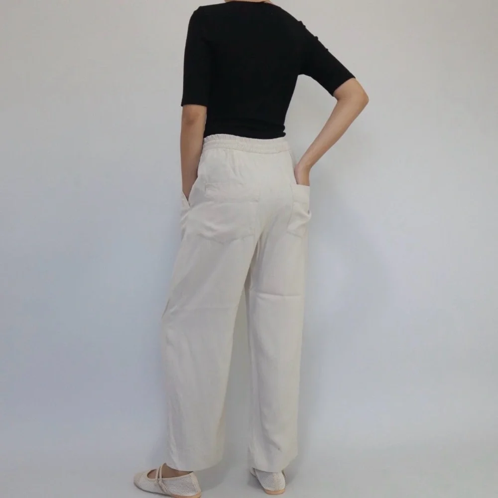 Zara Wide-Leg Drawstring Pants in light olive green size S